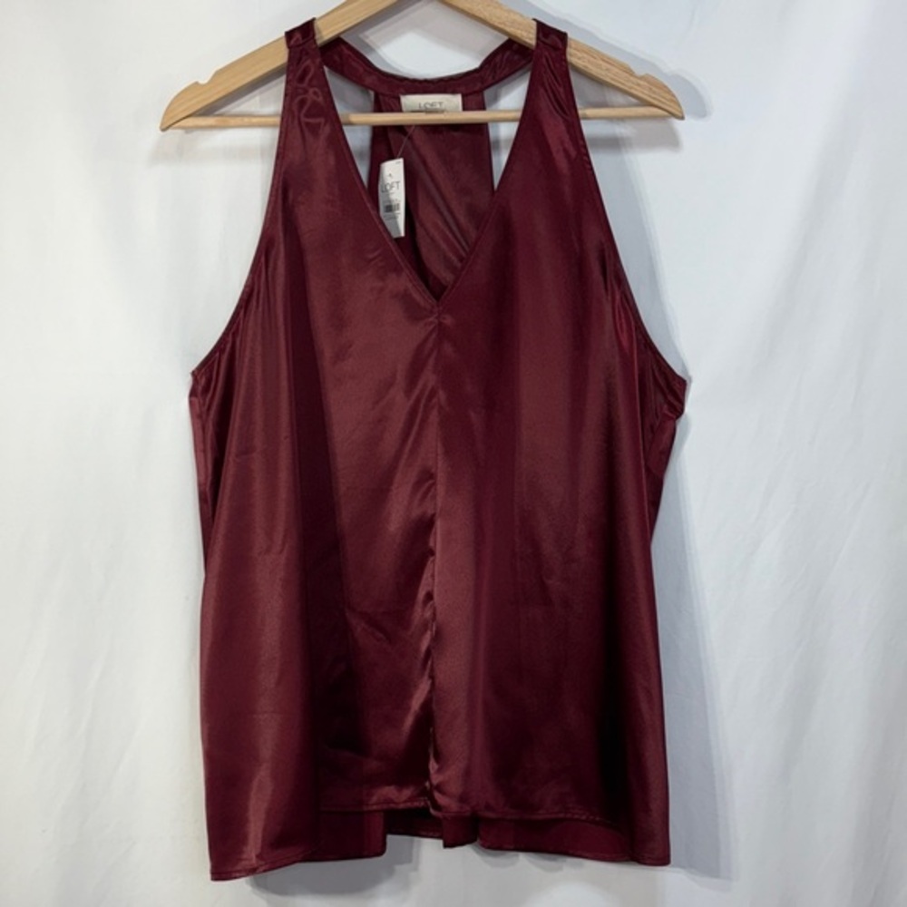 LOFT Satin V-Neck Racerback Camisole in Burgundy